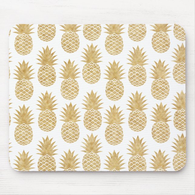 Elegantes Tropical White Gold Ananas Muster Mousepad (Vorne)