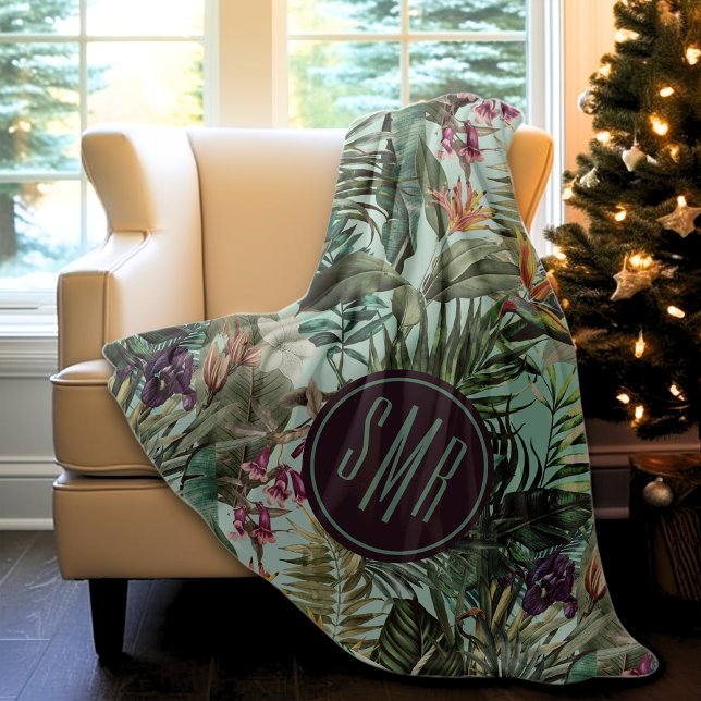 Elegantes tropisches Aqua-Blätter Fleecedecke (Von Creator hochgeladen)