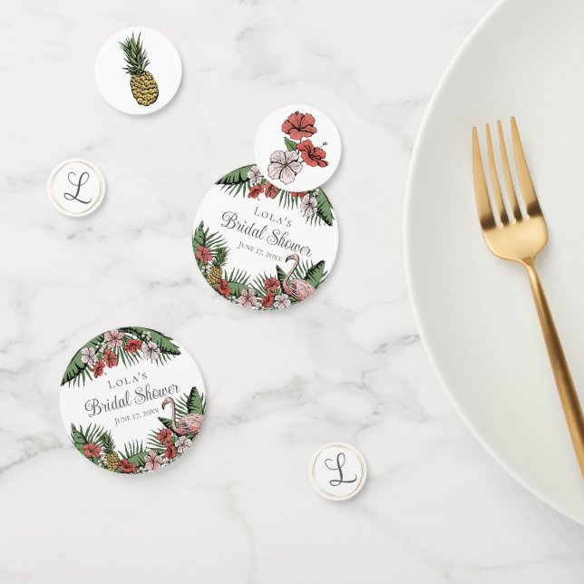 Elegantes Tropisches Flamingo & Hibiskus Brautpart Konfetti (Gruppe)