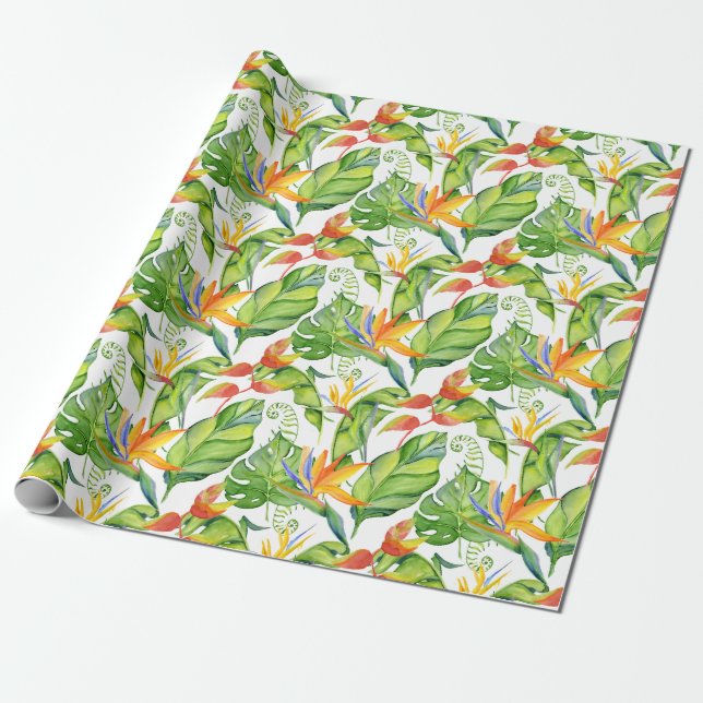 Elegantes tropisches Floral-Muster Geschenkpapier (Ungerollt)
