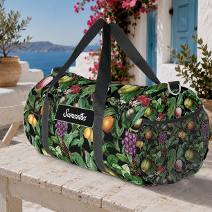 Elegantes tropisches Früchte-schwarzes Muster Mono Duffle Bag