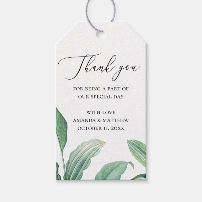 Elegantes tropisches Grün Blätter Vielen Dank Geschenkanhänger (Vorderseite)