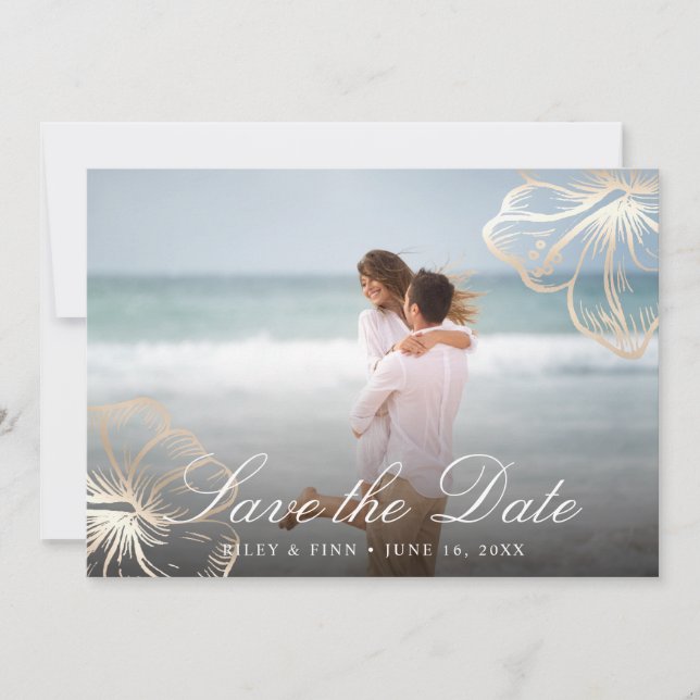 Elegantes tropisches Hibiskus Foto Save The Date (Vorderseite)
