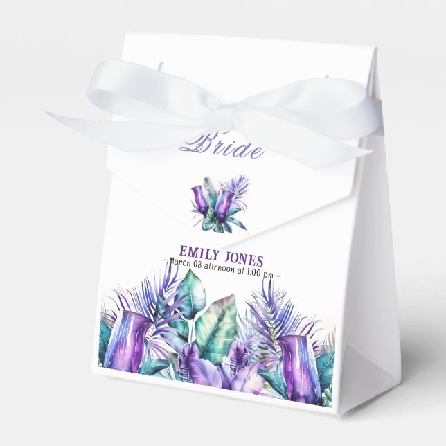 Elegantes tropisches lila Brautparty mit Blumen Geschenkschachtel (Vorderseite)