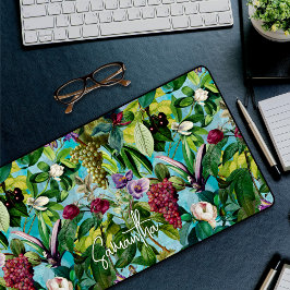 Elegantes tropisches Obst Aqua Muster Monogramm Schreibtischunterlage