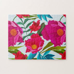Elegantes tropisches Rosa und rote Blume Puzzle