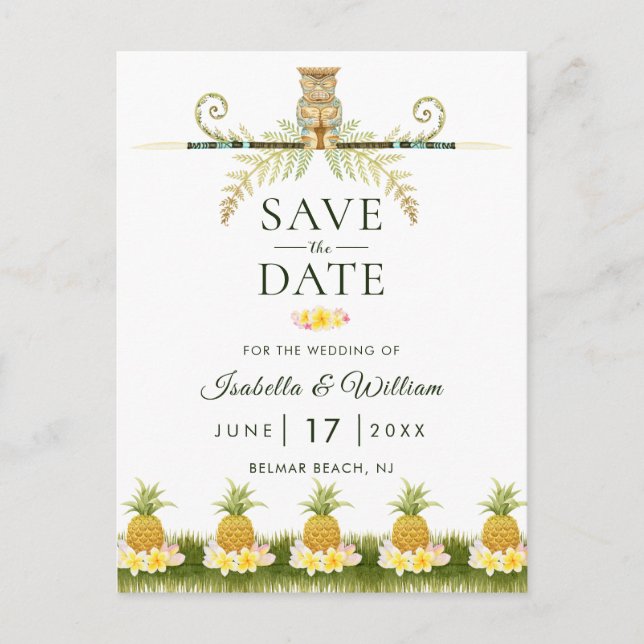Elegantes tropisches Save the Date Invitvitation Ankündigungspostkarte (Vorderseite)