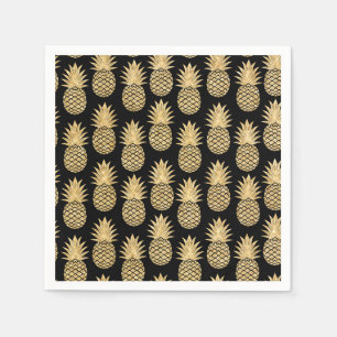 Elegantes tropisches Schwarz-Gold Ananas Muster Serviette