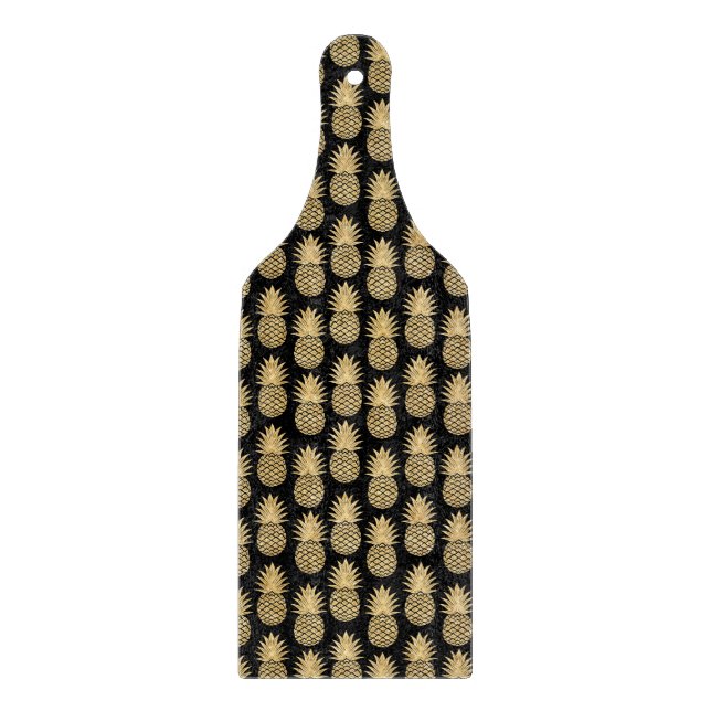 Elegantes tropisches Schwarz-und Goldananas-Muster Schneidebrett (Vorderseite)