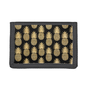 Elegantes tropisches Schwarz-und Goldananas-Muster Tri-fold Geldbeutel