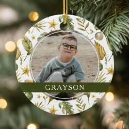 Elegantes tropisches zweiseitiges 2-Foto Keramik Ornament