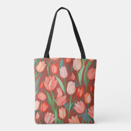Elegantes Tulpen-Blumenmuster – Rot und Pfirsich F