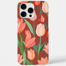 Elegantes Tulpen-Blumenmuster – Rot und Pfirsich F iPhone 16 Pro Max Hülle