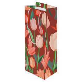 Elegantes Tulpen-Blumenmuster – Rot und Pfirsich F Geschenktüte Für Weinflaschen