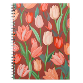 Elegantes Tulpen-Blumenmuster – Rot und Pfirsich F Notizblock