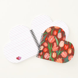 Elegantes Tulpen-Blumenmuster – Rot und Pfirsich F Notizbuch
