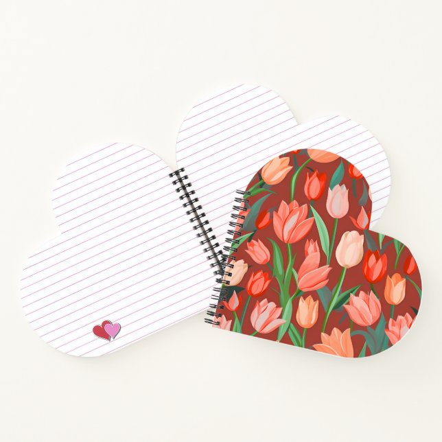 Elegantes Tulpen-Blumenmuster – Rot und Pfirsich F Notizbuch (Innenseite)