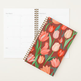 Elegantes Tulpen-Blumenmuster – Rot und Pfirsich F Planer