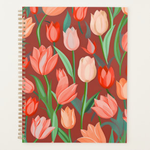 Elegantes Tulpen-Blumenmuster – Rot und Pfirsich F Planer