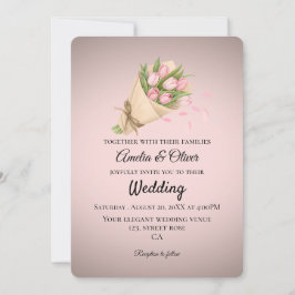 Elegantes Tulpenbouquet in Rosa Hochzeit Einladung