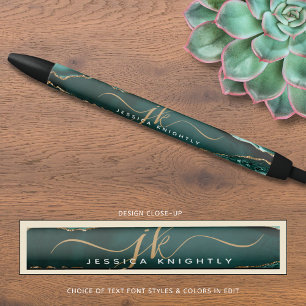 Elegantes Türkis Achat Gold Schrift Monogramm Name Kugelschreiber