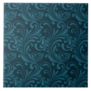 Elegantes Türkis-Blau-Barock-Blumenmuster Fliese