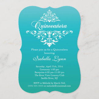 Elegantes Türkis Blue Ombre Quinceañera Party Einladung