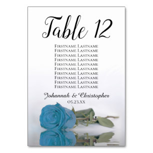 Elegantes Türkis Blue Rose Seating Chart Hochzeit Tischnummer