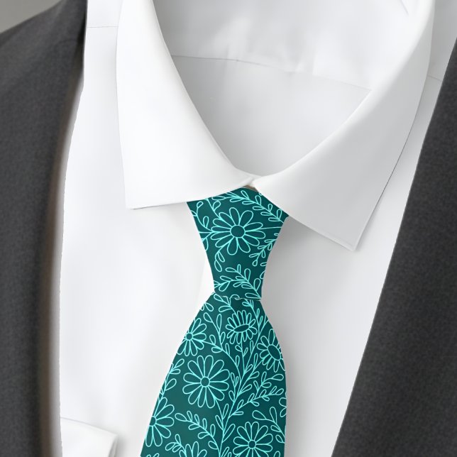 Elegantes Türkis-Blumenmuster Krawatte (Von Creator hochgeladen)
