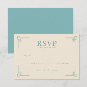 Elegantes Türkis Geometrisches RSVP Karte