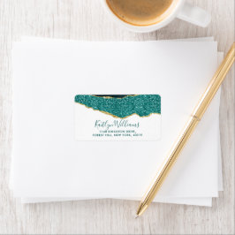 Elegantes Türkis & Gold Agate Hochzeit Adressaufkleber