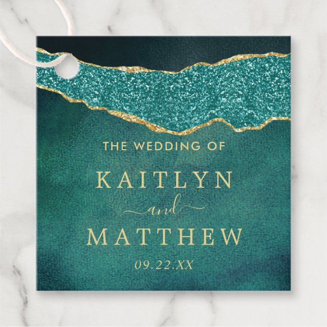 Elegantes Türkis & Gold Agate Hochzeit Geschenkanhänger (Vorderseite)