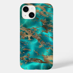 Elegantes Türkis-Gold-Edelstein-Marmor Case-Mate iPhone 14 Hülle