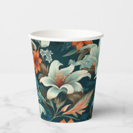 Elegantes Türkis Orange Blume Muster floral Pappbecher