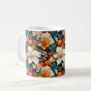 Elegantes Türkis Orange Blumenmuster Floral Kaffeetasse