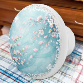 Elegantes Türkis Rosa Kirschblüten-Design  Keramikknauf
