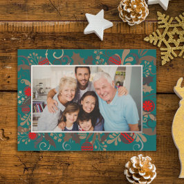 Elegantes Türkis & Silver Custom Foto Weihnachten Folien Feiertagskarte