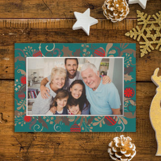 Elegantes Türkis & Silver Custom Foto Weihnachten Folien Feiertagskarte