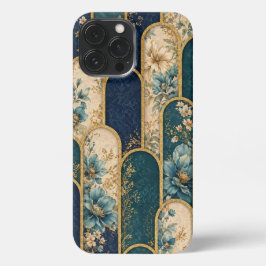 Elegantes Türkis- und Gold-Blumenbogen-Handyhülle iPhone 13 Pro Max Hülle