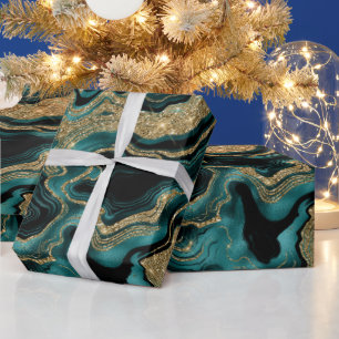 Elegantes Türkis- und Gold-Glitter-Achat-Geburtsta Geschenkpapier