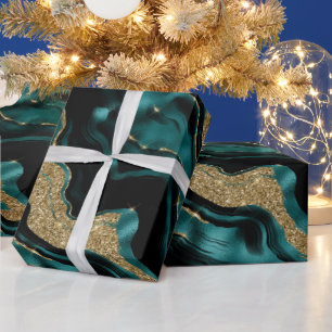 Elegantes Türkis- und Gold-Glitter-Achat-Geburtsta Geschenkpapier