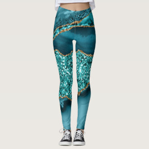 Elegantes Türkis- und Gold-Glitter-Ozean-Achat Leggings