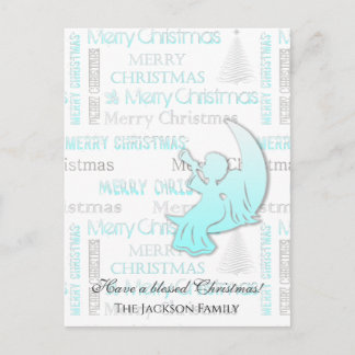 Elegantes Türkis und Silberweihnachtstypografie Postkarte