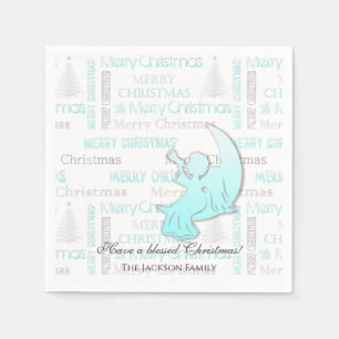 Elegantes Türkis und Silberweihnachtstypografie Serviette