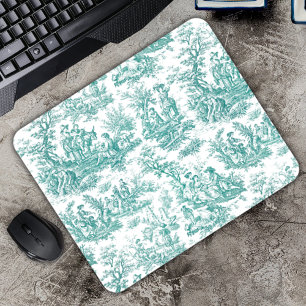 Elegantes Türkis Vintage Französisches Toile de Jo Mousepad