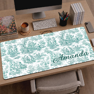 Elegantes Türkis Vintage Toile de Jouy Szene Schreibtischunterlage