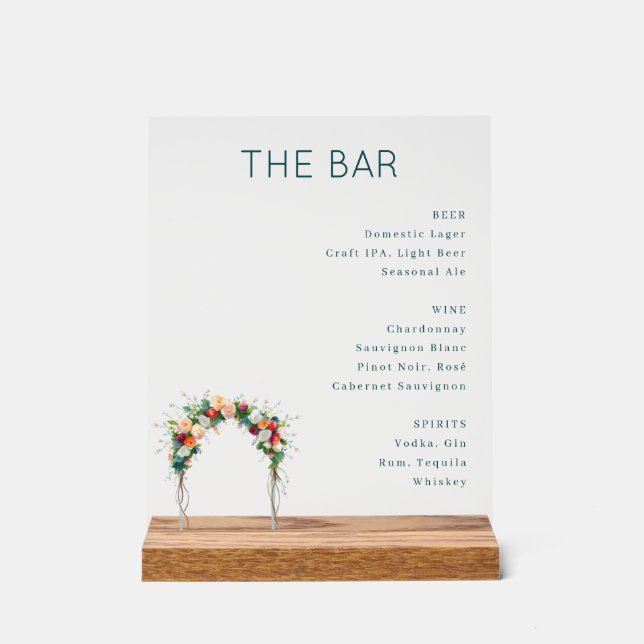 Elegantes Türkisblumen-Bar-Menü Acrylschild (Vorderseite)