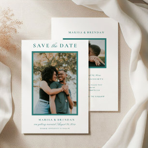 Elegantes Türkises Zweiseitiges Foto Hochzeit Save The Date