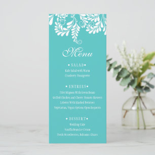 Elegantes türkisfarbenes Hochzeitsmenü Geblüht Menükarte