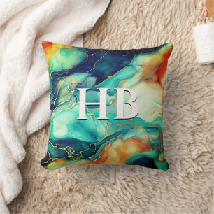 Elegantes türkisfarbenes Imitat aus orangefarbenem Kissen